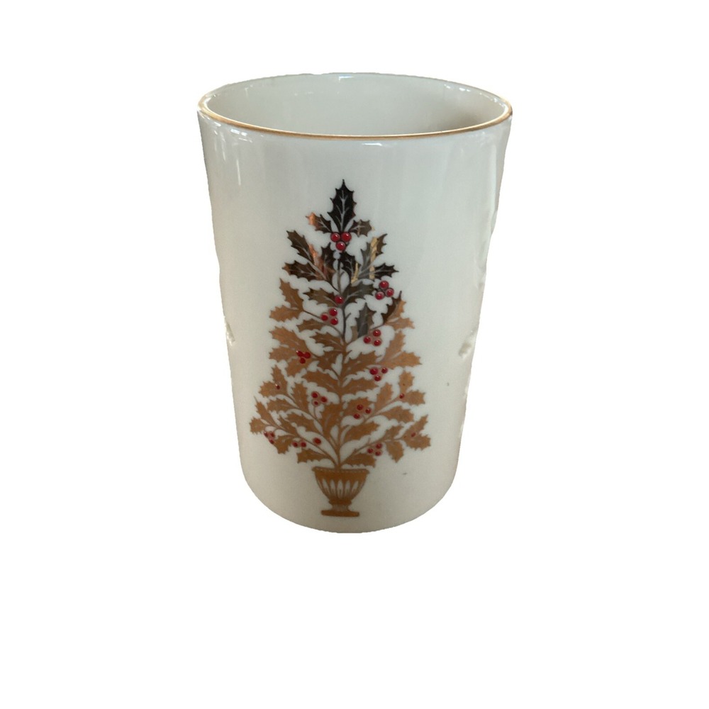 Lennox USA Eternal Christmas Gold Trimmed Red Berry Luminary Votive*Missing Base